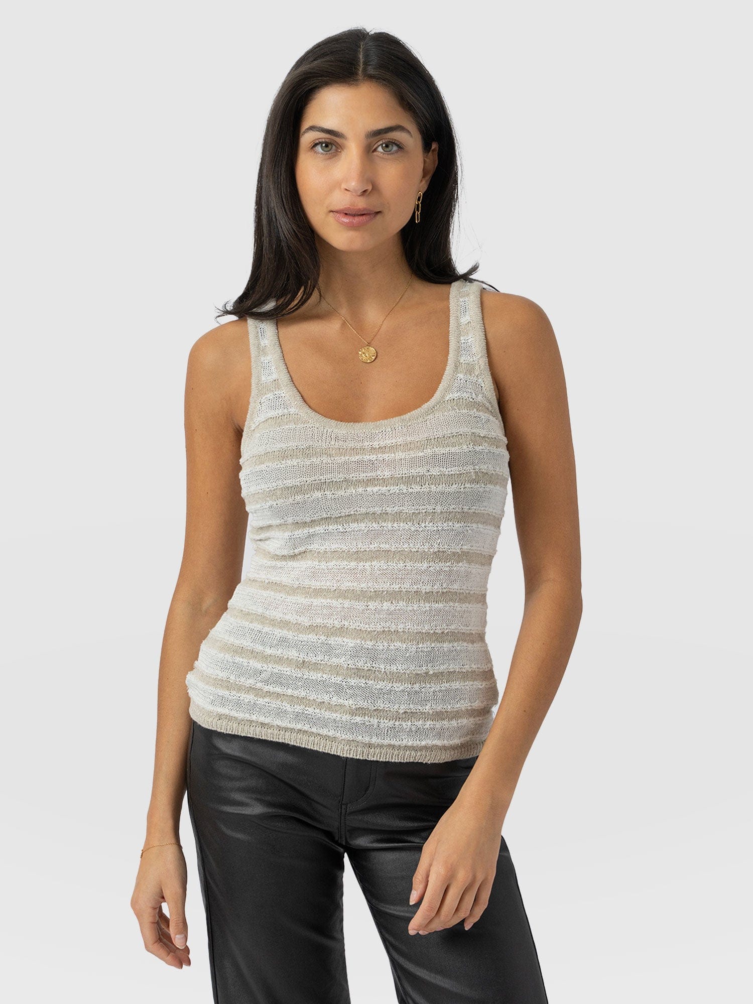 Fearne Knit Cami - Cream Stripe - Women's Tanks | Saint + Sofia® EU